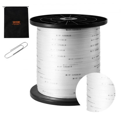 Polyester Pull Tape, 1/2" x 1053' Mule Tape Flat Rope, 1250 lbf Tensile Capacity, Printed Webbing Cable Pulling Tape for Packaging, Gardening, Commercial Electrical, Conduit Work, White