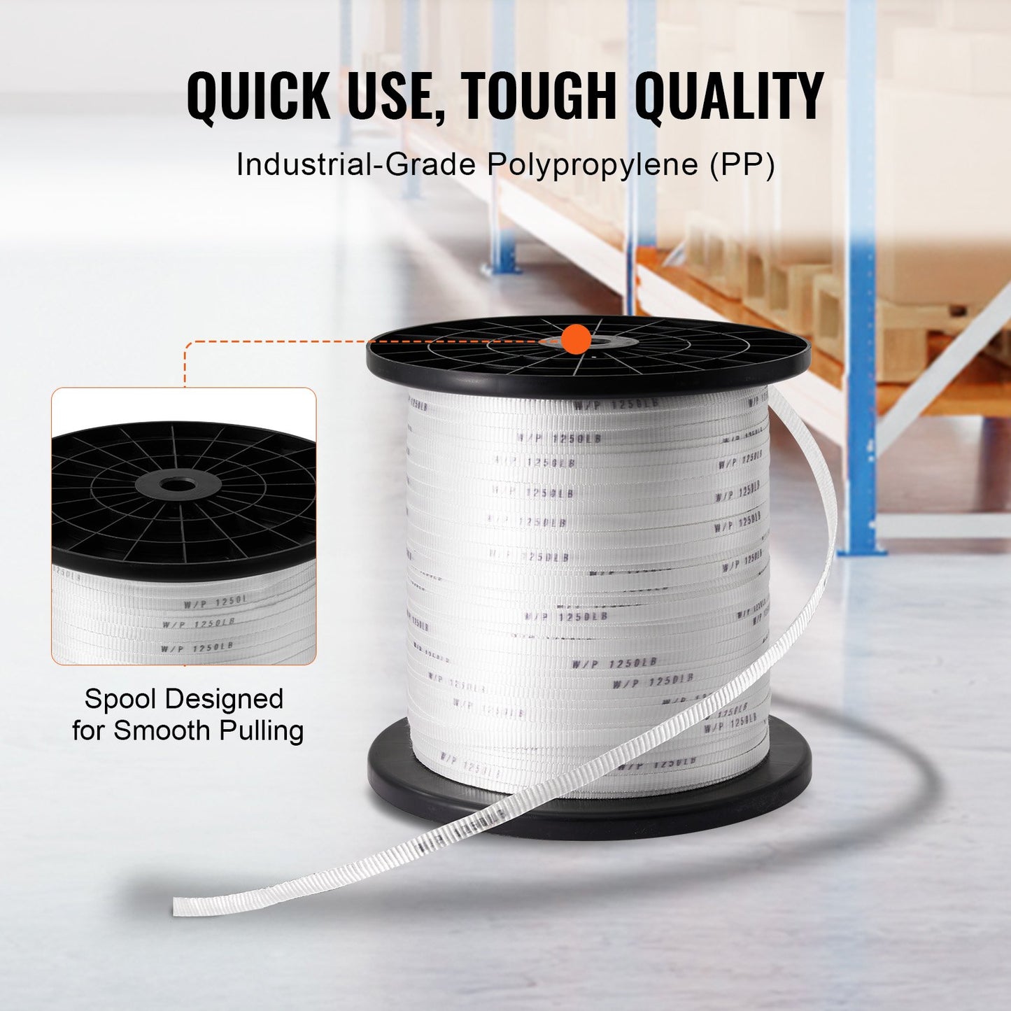 Polyester Pull Tape, 1/2" x 1053' Mule Tape Flat Rope, 1250 lbf Tensile Capacity, Printed Webbing Cable Pulling Tape for Packaging, Gardening, Commercial Electrical, Conduit Work, White