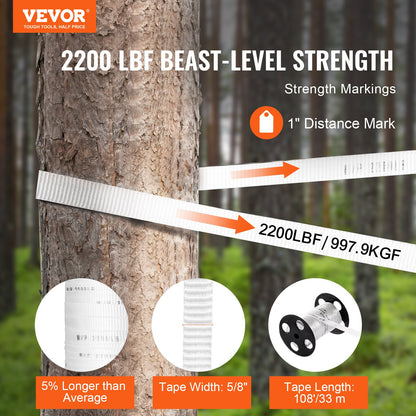 Polyester-Zugband, 5/8" x 108" Mule Tape-Flachseil, 2200 lbf Zugkapazität, bedrucktes Stromkabel-Zugband für Verpackung, Gartenarbeit, gewerbliche Elektrik, Verdrahtungsarbeiten, weiß