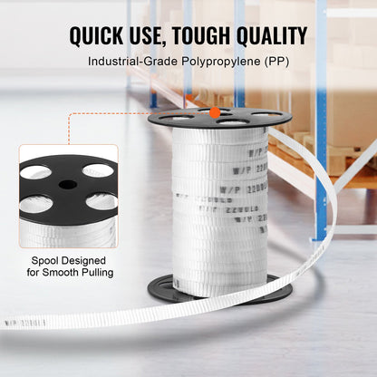 Polyester-Zugband, 5/8" x 108" Mule Tape-Flachseil, 2200 lbf Zugkapazität, bedrucktes Stromkabel-Zugband für Verpackung, Gartenarbeit, gewerbliche Elektrik, Verdrahtungsarbeiten, weiß