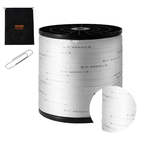Polyester Pull Tape, 1" x 2103' Mule Tape Flat Rope, 6000 lbf Tensile Capacity, Printed Webbing Cable Pulling Tape for Packaging, Gardening, Commercial Electrical, Conduit Work, White