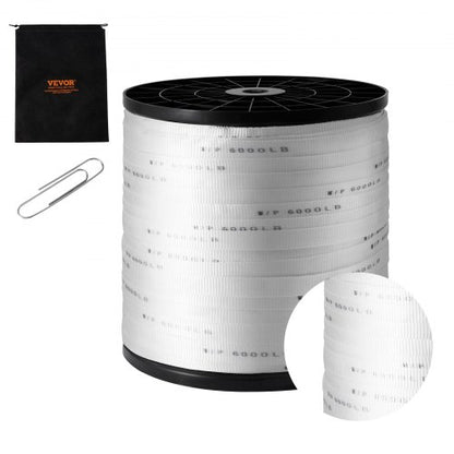 Polyester Pull Tape, 1" x 2103' Mule Tape Flat Rope, 6000 lbf Tensile Capacity, Printed Webbing Cable Pulling Tape for Packaging, Gardening, Commercial Electrical, Conduit Work, White