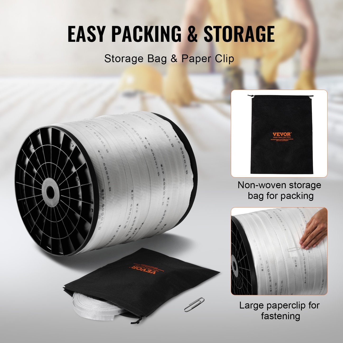 Polyester Pull Tape, 1" x 2103' Mule Tape Flat Rope, 6000 lbf Tensile Capacity, Printed Webbing Cable Pulling Tape for Packaging, Gardening, Commercial Electrical, Conduit Work, White