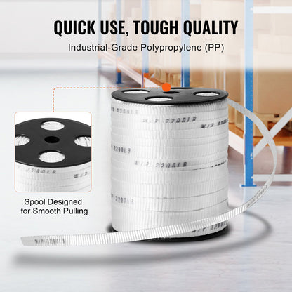 Polyester-Zugband, 5/8" x 318" Mule Tape-Flachseil, 2200 lbf Zugkapazität, bedrucktes Stromkabel-Zugband für Verpackung, Gartenarbeit, gewerbliche Elektrik, Verdrahtungsarbeiten, weiß