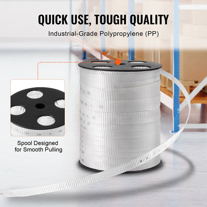 Polyester-Zugband, 3/4" x 265" Mule Tape-Flachseil, 2500 lbf Zugkapazität, bedrucktes Stromkabel-Zugband für Verpackung, Gartenarbeit, gewerbliche Elektrik, Verdrahtungsarbeiten, weiß