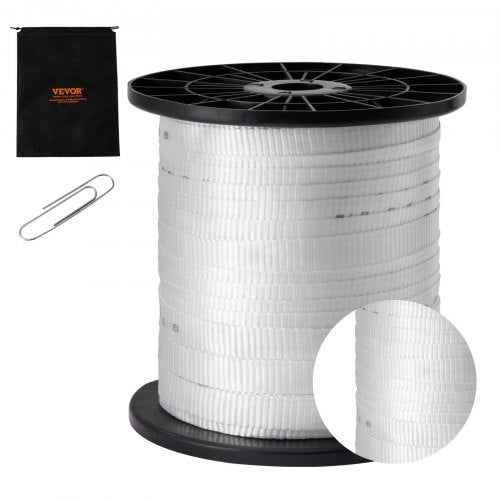 Polyester Pull Tape, 3/4" x 318' Mule Tape Flat Rope, 2500 lbf Tensile Capacity, Printed Webbing Cable Pulling Tape for Packaging, Gardening, Commercial Electrical, Conduit Work, White
