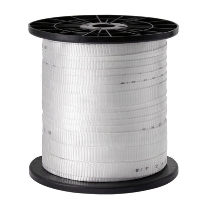 Polyester dragtejp, 3/4" x 318" Mule Tejp platt rep, 2500 lbf dragkapacitet, tryckt nätkabeldragningstejp för förpackning, trädgårdsarbete, kommersiell el, ledningsarbete, vit