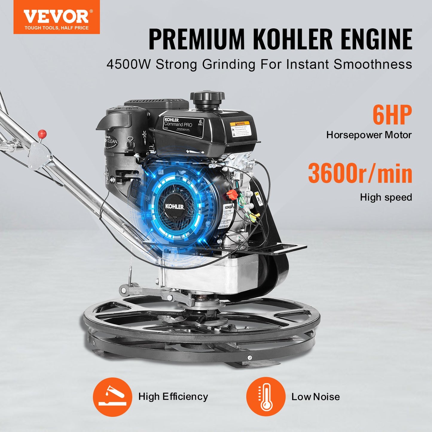 Power Walk-Behind cementglättare 24" 6HP gasdriven med flyttrågblad