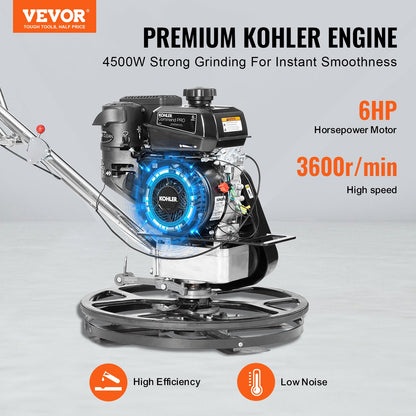 Power Walk-Behind cementglättare 24" 6HP gasdriven med flyttrågblad