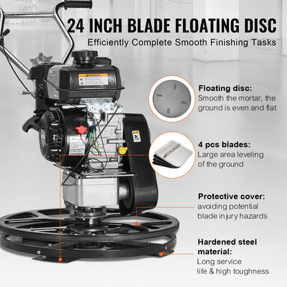 Power Trowel, 24” Walk-Behind Cement Trowel with Float Pan, 6HP Gas-Powered Smooth Concrete Surface Finisher, Heavy Duty Commercial Screed Concrete Cement with Finishing Blade, Orange