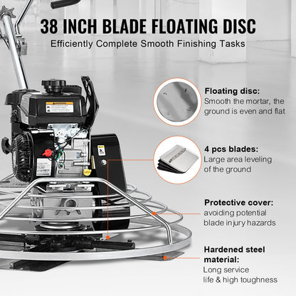 Elektrische handgeführte Zementkelle, 38 Zoll, 6 PS, benzinbetrieben, mit schwimmender Trogklinge