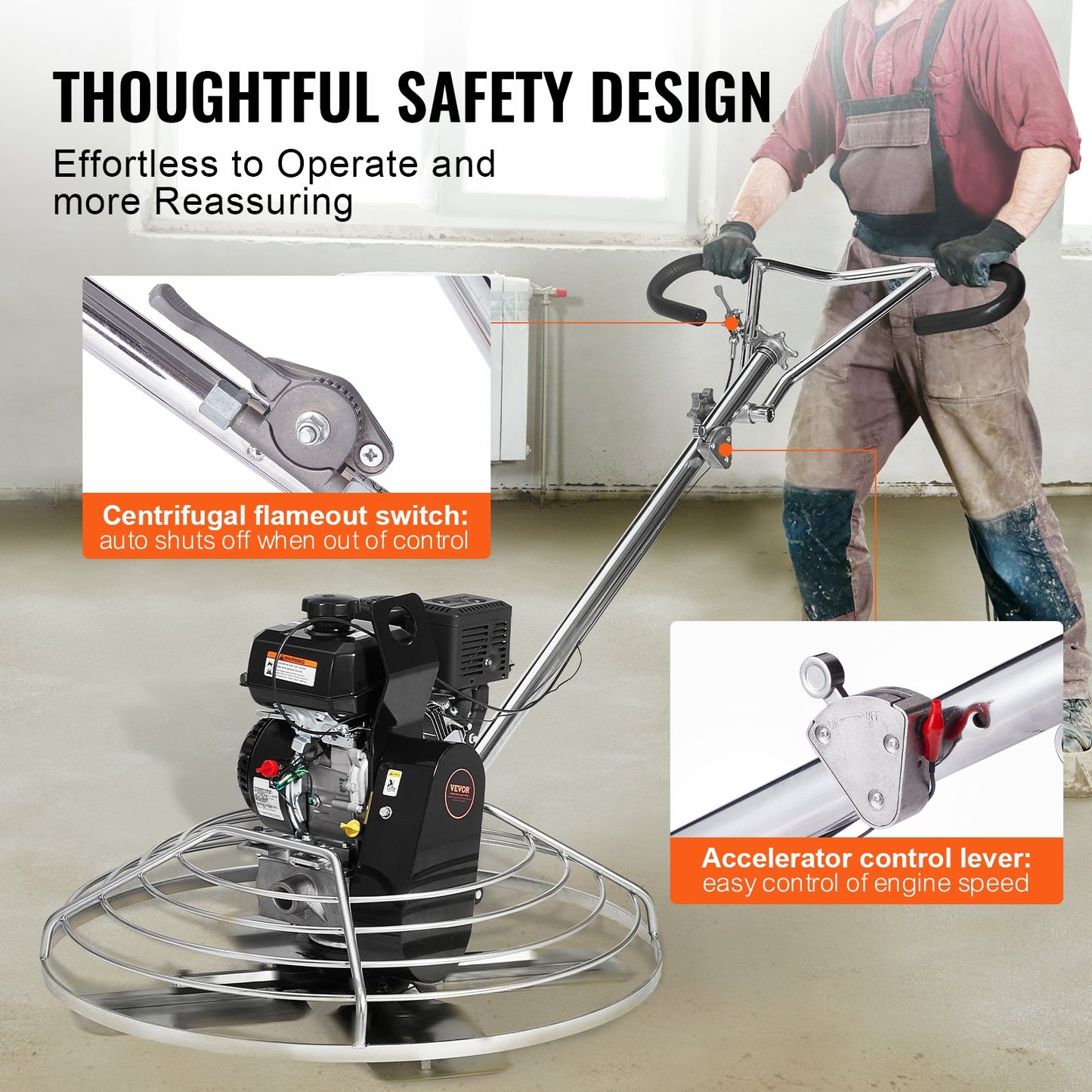 Elektrische handgeführte Zementkelle, 38 Zoll, 6 PS, benzinbetrieben, mit schwimmender Trogklinge