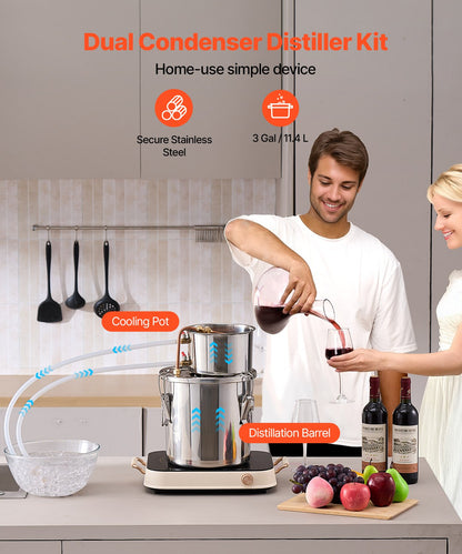 Moonshine Still 3 Gal Wasser Alkohol Destilliergerät Brauset Edelstahl