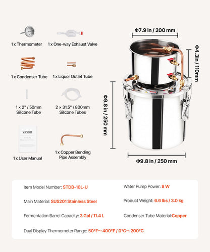 Moonshine Still 3 Gal Wasser Alkohol Destilliergerät Brauset Edelstahl