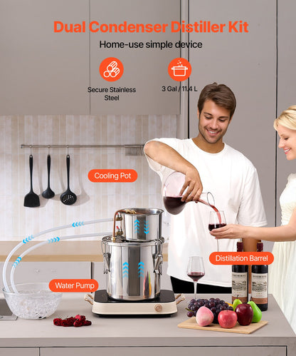 Moonshine Still 3 Gal Wasser Alkohol Destilliergerät Brauset Edelstahl