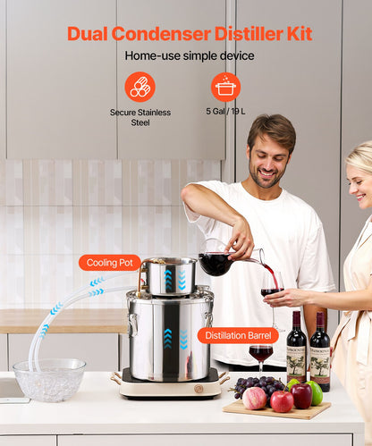 Moonshine Still 5 Gal Wasser Alkohol Destilliergerät Brauset Edelstahl