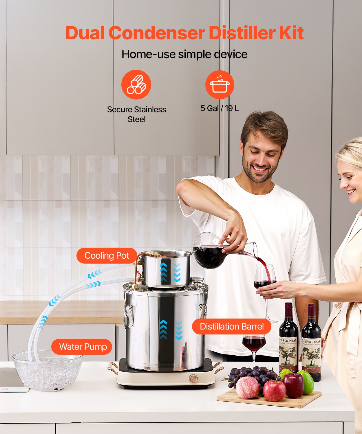 Moonshine Still 5 Gal Water Alcohol Distiller Brewing Kit Rostfritt stål