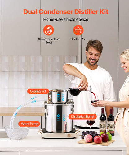 Moonshine Still 5 Gal Water Alcohol Distiller Brewing Kit Rostfritt stål