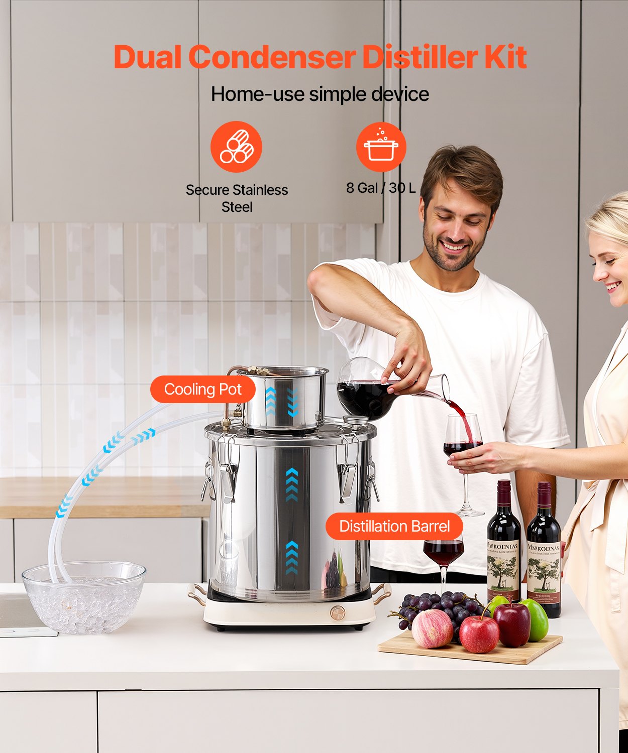 Moonshine Still 8 Gal Wasser Alkohol Destilliergerät Brauset Edelstahl