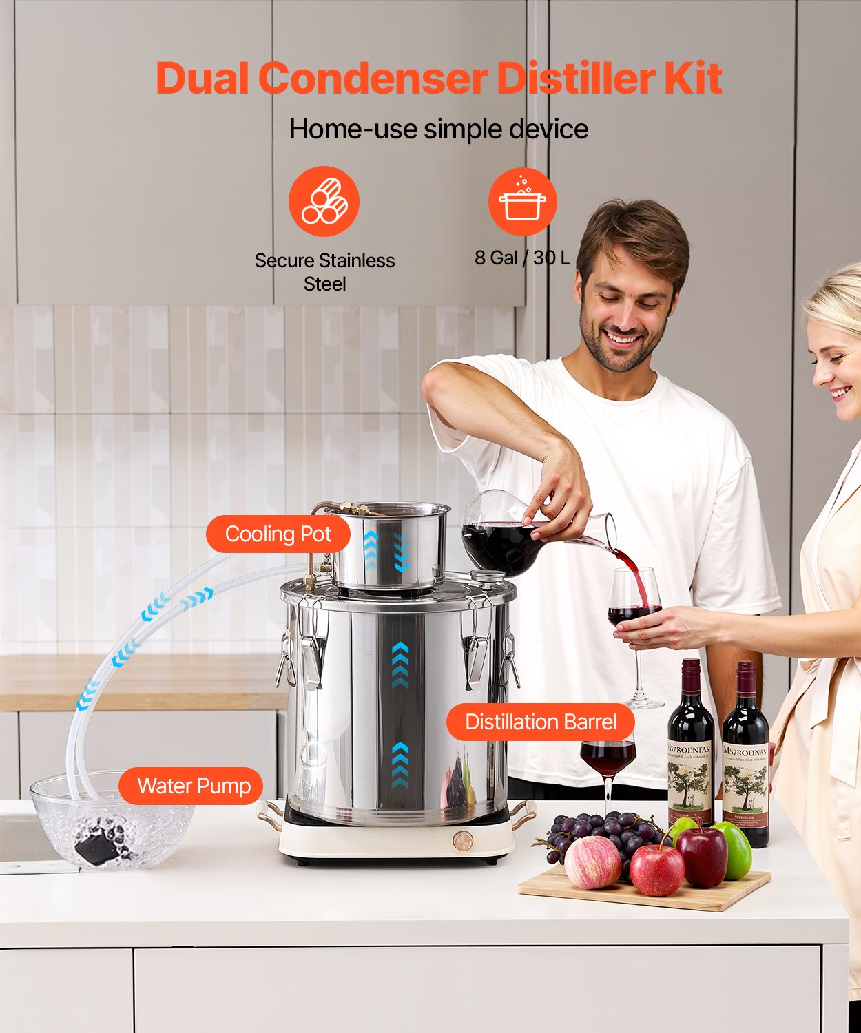 Moonshine Still 8 Gal Wasser Alkohol Destilliergerät Brauset Edelstahl