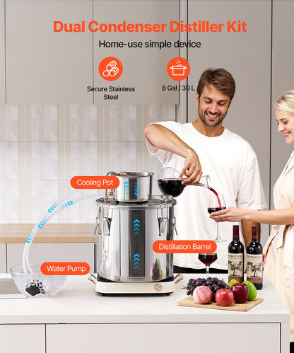 Moonshine Still 8 Gal Wasser Alkohol Destilliergerät Brauset Edelstahl