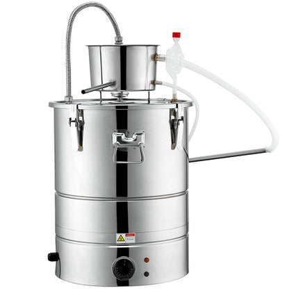 Alcohol Still, 9 Gal 30L Water Alcohol Distiller, Home Distillery Kit include Stainless Steel Tube & Pump & One-way Exhaust Valve & Thermometer (30-120℃ ) for DIY Whisky Wine Brandy, Silver