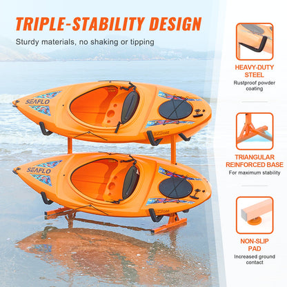 Fristående kajakförvaringsställ, kajakställ för 4 kajakkanotpaddleboard, kraftig kajakhållare i stål med vadderade armar och justerbar bredd, 220 LBS Max belastning, för utomhusgarage inomhus