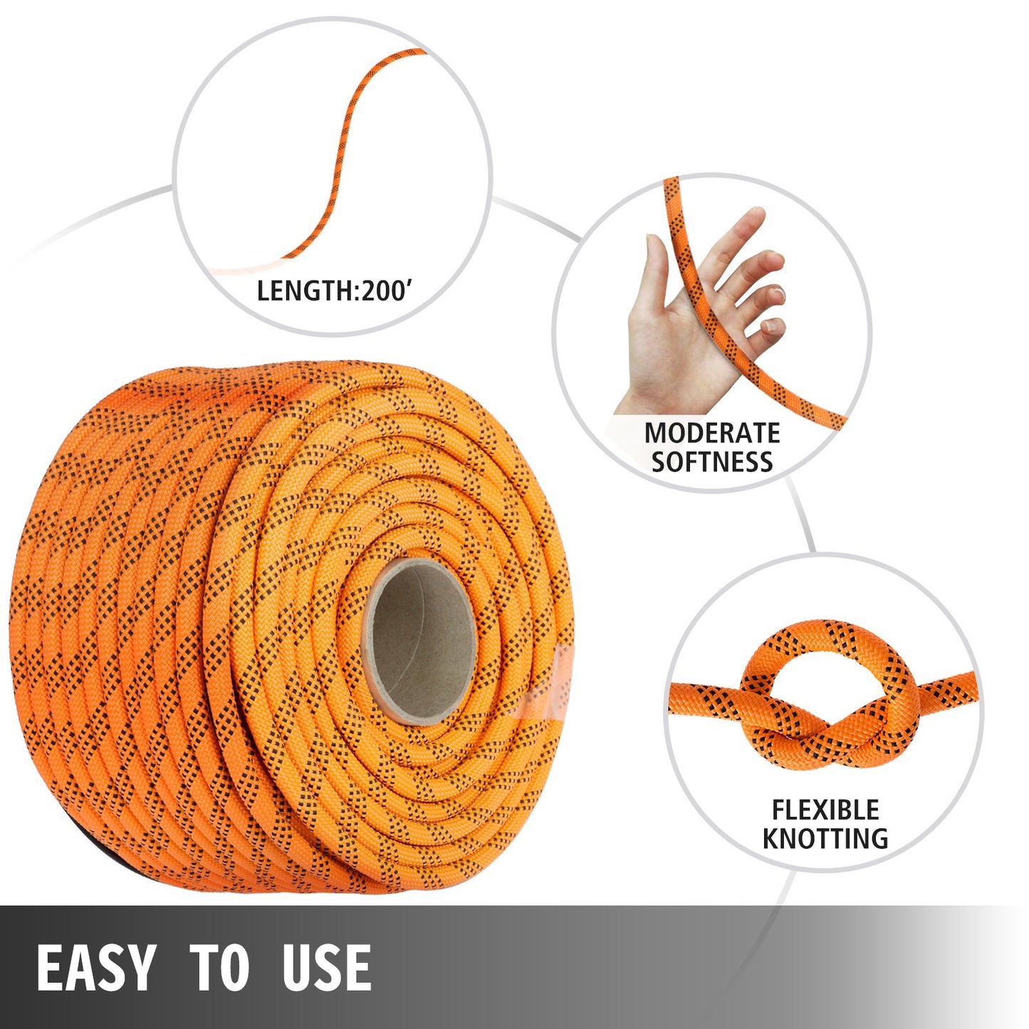 Polyester Rope 9/16" x 200', Load and Pulling Rope, 8600lbs Breaking Strength(Not suitable for rocking climbing, mountain climbing, hanging people, etc.)