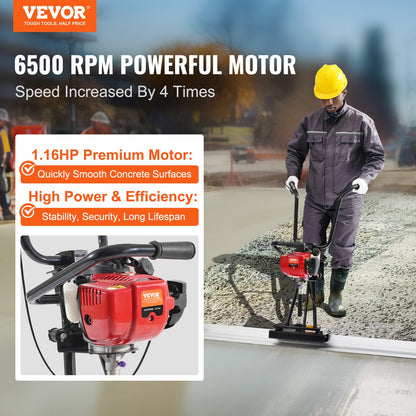 Gas Betong Power Screed, med 3370 mm aluminiumskiva med rak kantstång, 4-takts cementfinishing Vibrerande motor med höjdjusterbara handtag, högeffektiva betongverktyg 6500 rpm