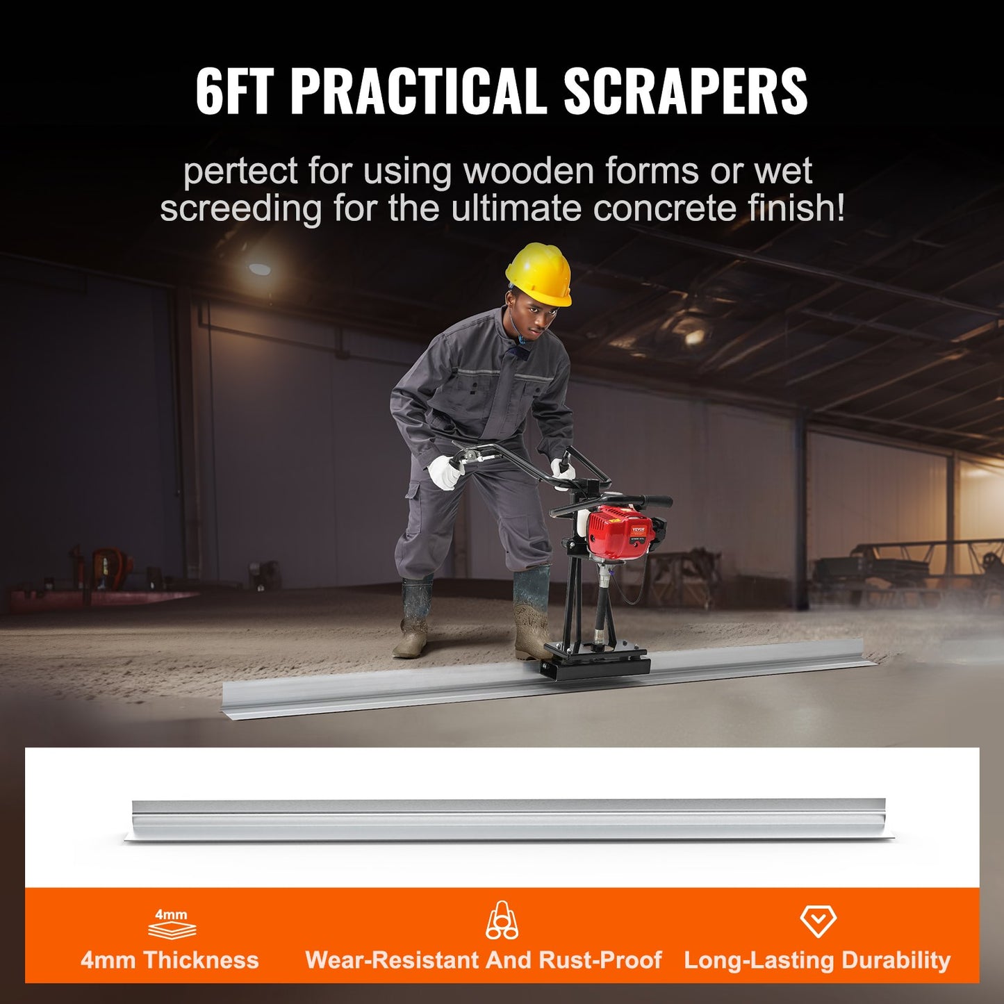 Gas Concrete Power Screed, with 1830mm aluminum disc with straight edge bar, 4-stroke cement finishing vibrating motor with height adjustable handles, high-efficiency concrete tools 6500 rpm