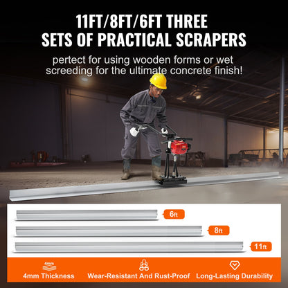 Gasbeton-Kraftestrich, 6 Fuß/8 Fuß/11 Fuß Aluminium-Scheiben-Geradekanten-Estrich-Set, 4-Takt-Vibrationsmotor für Zement-Finishing mit höhenverstellbaren Griffen, hocheffiziente Betonwerkzeuge 6500 U/min