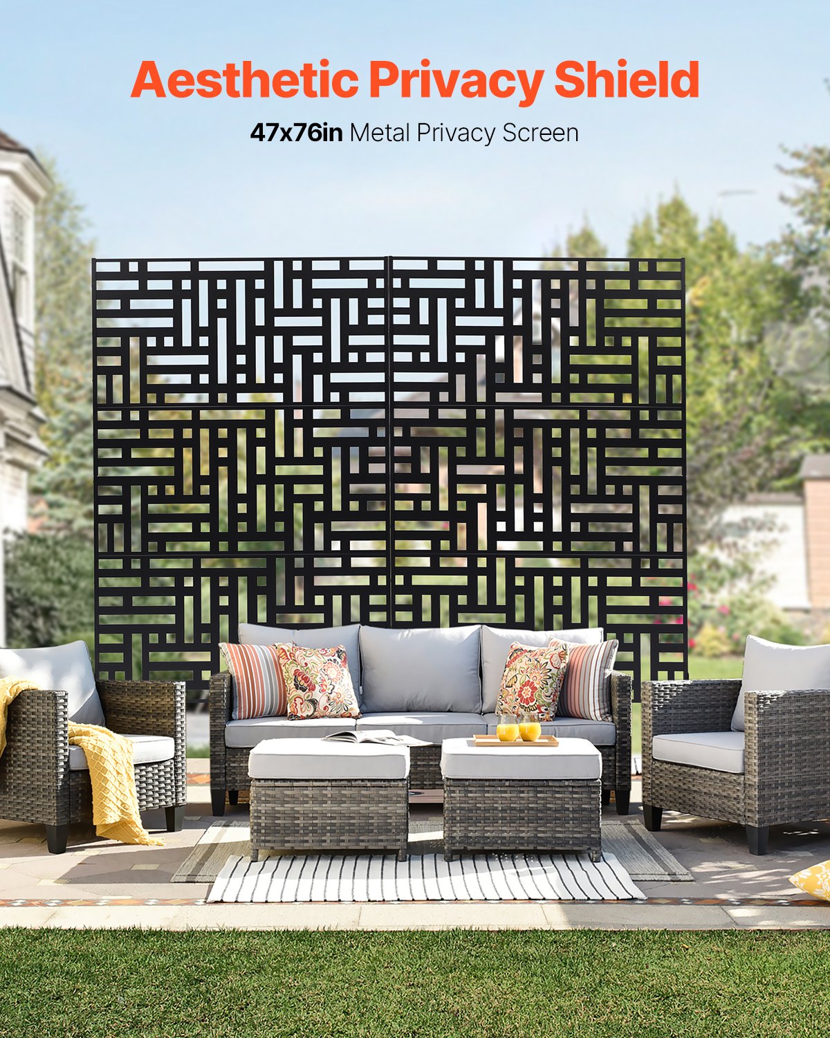 Metal Privacy Screen 47" x 76" Outdoor Privacy Screens & Panels Svart
