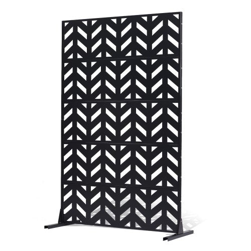 Metal Privacy Screen, 47" W x 72" H, Outdoor Privacy Screens 5-Panel, Freestanding Outdoor Divider with Stand, Decorative Garden Steel Privacy Fence for Balcony Patio Indoor Room Black