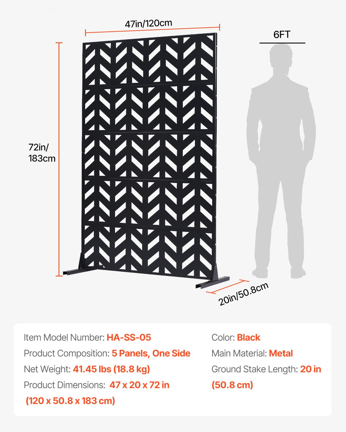 Sichtschutz aus Metall, 120 x 183 cm, freistehende Sichtschutzwände für den Außenbereich
