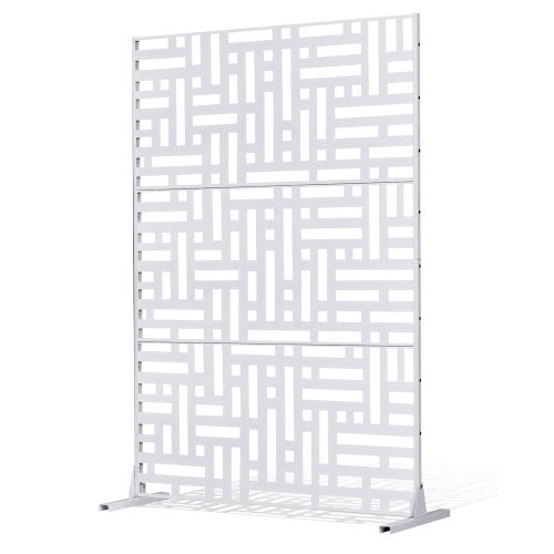 Metal Privacy Screen, 47" W x 76" H Outdoor Privacy Screens 3-Panel, Freestanding Outdoor Divider with Stand, Decorative Garden Steel Privacy Fence for Balcony Patio Indoor Room Hot Tub White