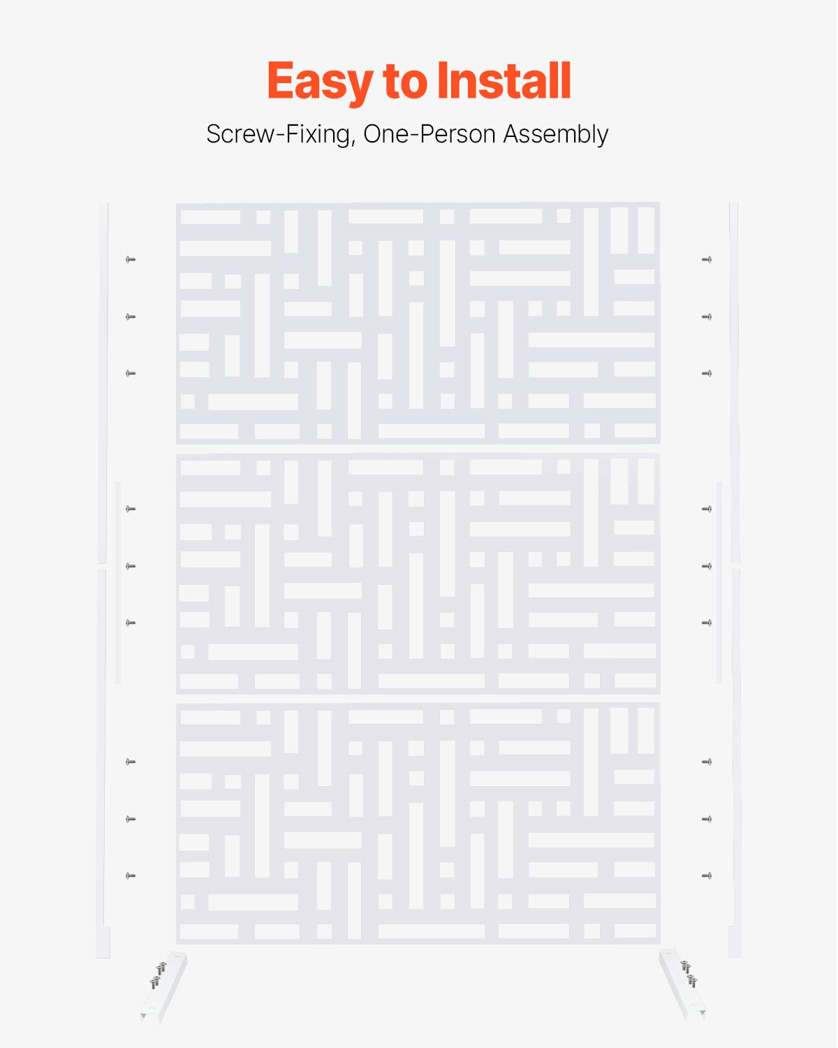 Metal Privacy Screen, 47" W x 76" H Outdoor Privacy Screens 3-Panel, Freestanding Outdoor Divider with Stand, Decorative Garden Steel Privacy Fence for Balcony Patio Indoor Room Hot Tub White