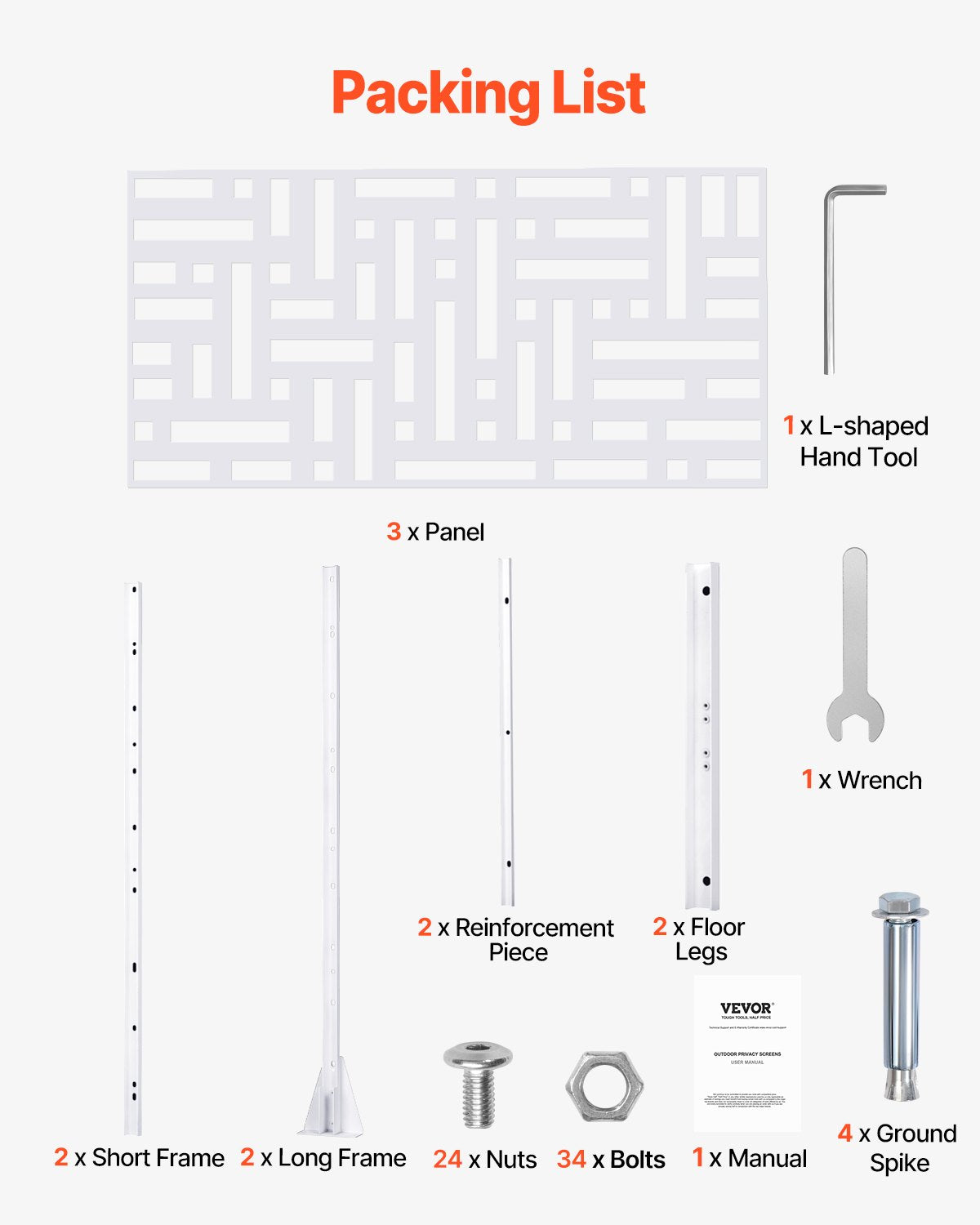 Metal Privacy Screen, 47" W x 76" H Outdoor Privacy Screens 3-Panel, Freestanding Outdoor Divider with Stand, Decorative Garden Steel Privacy Fence for Balcony Patio Indoor Room Hot Tub White