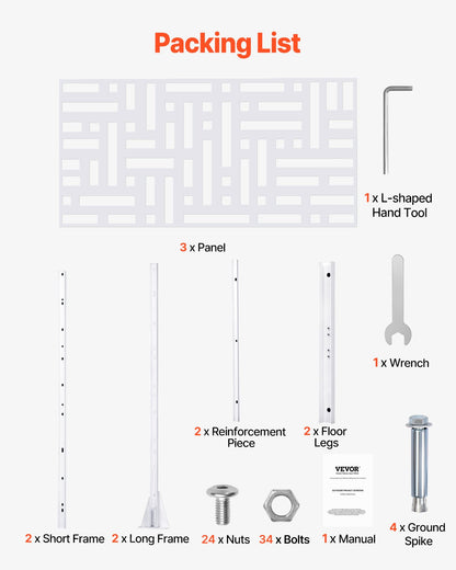 Metal Privacy Screen, 47" W x 76" H Outdoor Privacy Screens 3-Panel, Freestanding Outdoor Divider with Stand, Decorative Garden Steel Privacy Fence for Balcony Patio Indoor Room Hot Tub White