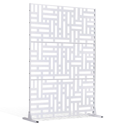 Metal Privacy Screen, 47" W x 76" H Outdoor Privacy Screens 3-Panel, Freestanding Outdoor Divider with Stand, Decorative Garden Steel Privacy Fence for Balcony Patio Indoor Room Hot Tub White