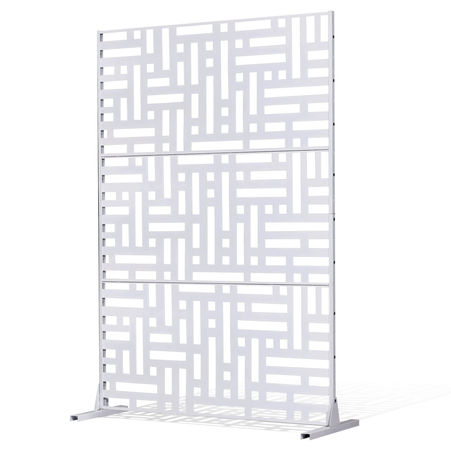 Metal Privacy Screen, 47" W x 76" H Outdoor Privacy Screens 3-Panel, Freestanding Outdoor Divider with Stand, Decorative Garden Steel Privacy Fence for Balcony Patio Indoor Room Hot Tub White