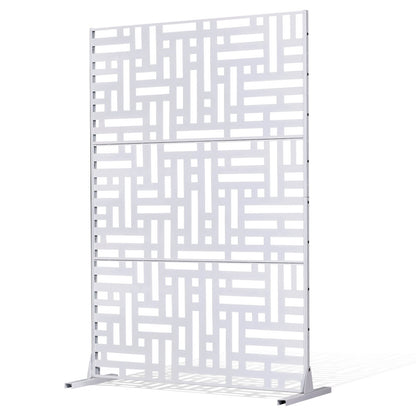 Metal Privacy Screen, 47" W x 76" H Outdoor Privacy Screens 3-Panel, Freestanding Outdoor Divider with Stand, Decorative Garden Steel Privacy Fence for Balcony Patio Indoor Room Hot Tub White