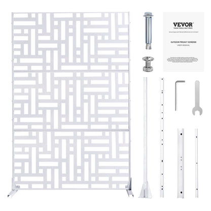 Metal Privacy Screen, 47" W x 76" H Outdoor Privacy Screens 3-Panel, Freestanding Outdoor Divider with Stand, Decorative Garden Steel Privacy Fence for Balcony Patio Indoor Room Hot Tub White