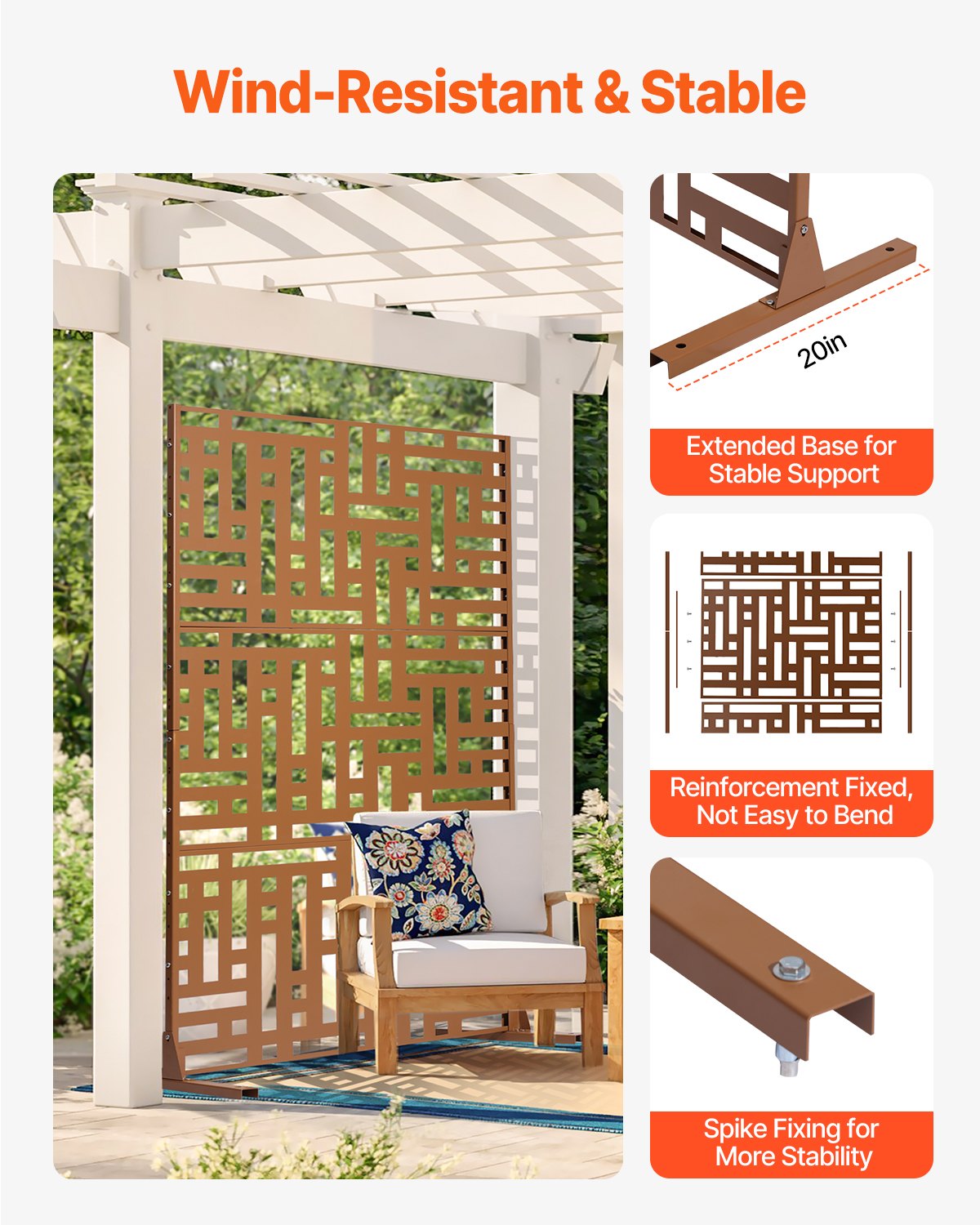 Sichtschutz aus Metall, 119,4 x 193,2 cm, Sichtschutzwände und Paneele für den Außenbereich, Braun