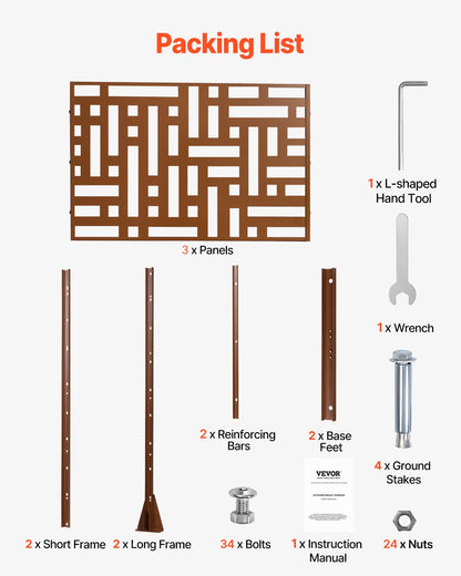 Sichtschutz aus Metall, 119,4 x 193,2 cm, Sichtschutzwände und Paneele für den Außenbereich, Braun