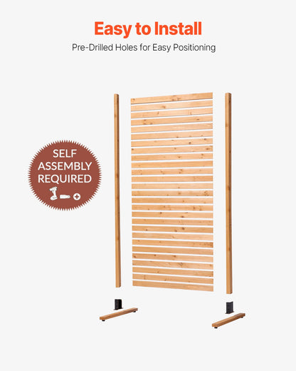 Wooden Privacy Screen, 36" W x 76" H Outdoor Privacy Screen, Freestanding Wood Privacy Panel with Stand, Decorative Patio Privacy Screen, Outdoor Divider for Balcony Patio Lawn Garden