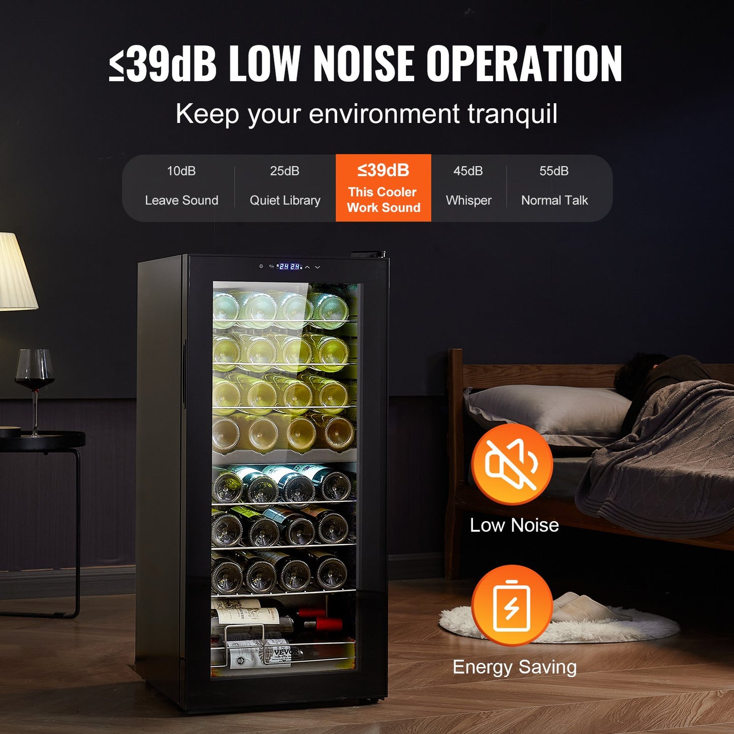 Weinkühler für 32 Flaschen, freistehender Kühlschrank mit zwei Zonen und LED-Licht