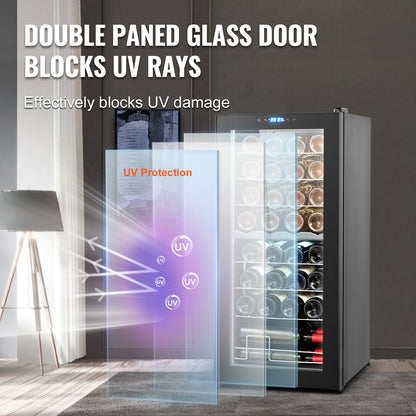 Weinkühler für 32 Flaschen, freistehender Kühlschrank mit zwei Zonen und LED-Licht