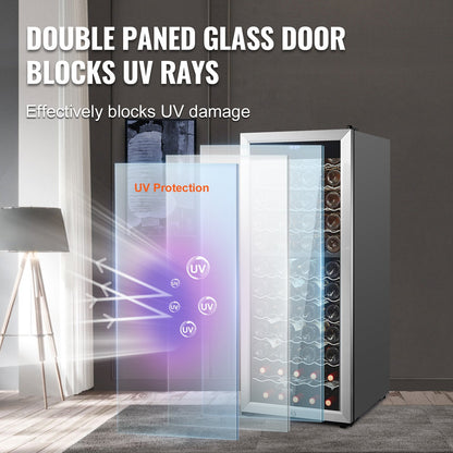 Weinkühler für 80 Flaschen, freistehender Kühlschrank mit zwei Zonen, LED-Lichtschloss