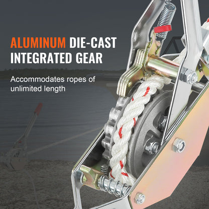 Repavdragare, 3/4 ton (1 653 lbs) dragkapacitet, med 100' av 0,6" dia. rep, 2 krok, vinsch, kraftfullt spärrverktyg för att flytta båtar, säkra föremål, transportera stockar