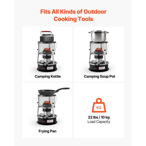 9000 BTU bärbar fotogenvärmare och spis, 2-i-1 icke-elektrisk inomhus- och utomhusvärmare med justerbar höjd och låga och enkel förvaring, för camping, jakt, matlagning, hem, garage, svart |  EU